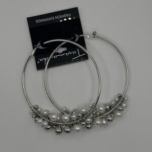 Chunky Silver & Pearl Beaded Hoop Earrings – Taramanda Statement Hoops